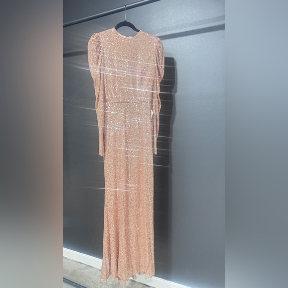 Mac Duggal High Neck Puff Sleeve Copper Evening Gown - Picture 5 of 12